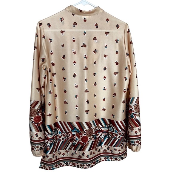 Vintage tunic acorn autumn print v-neckline bloused sleeves hippy - Picture 3 of 16